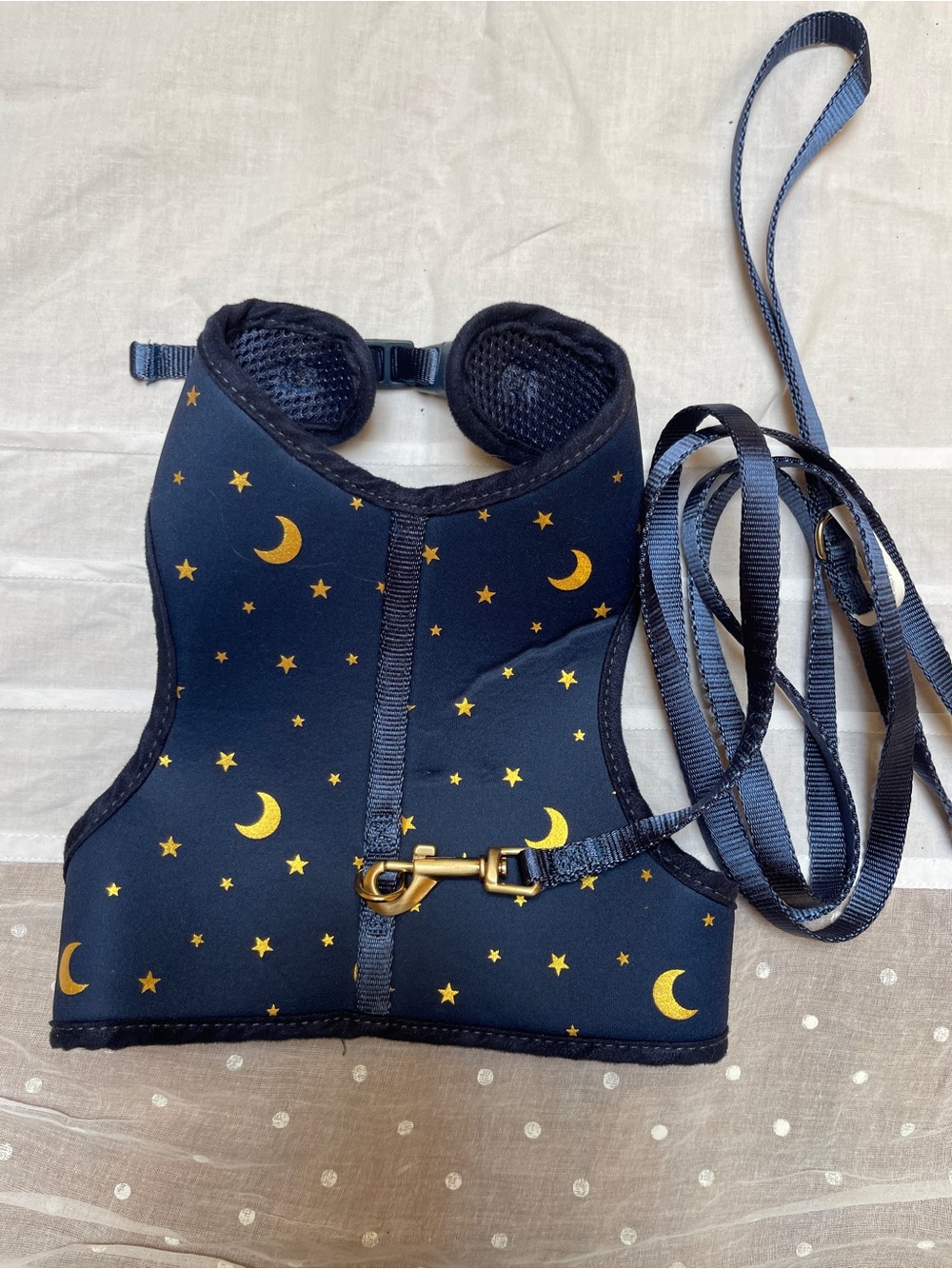 Navy Moon & Stars Cat Harness with Matching Navy Leash NWOT